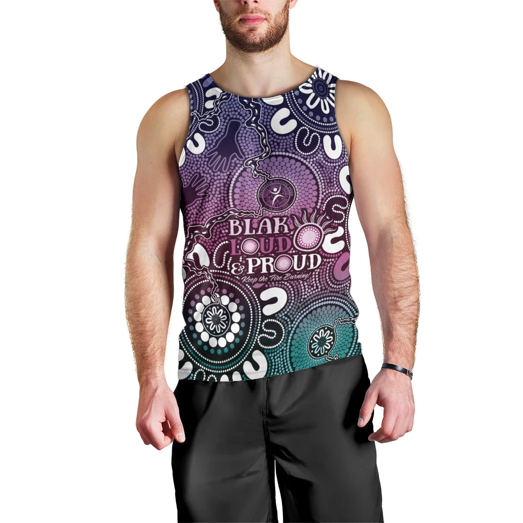NAIDOC Week 2024 Fire Burning Men Tank Top Aboriginal Dots Pink Art - Vibe Hoodie Shop