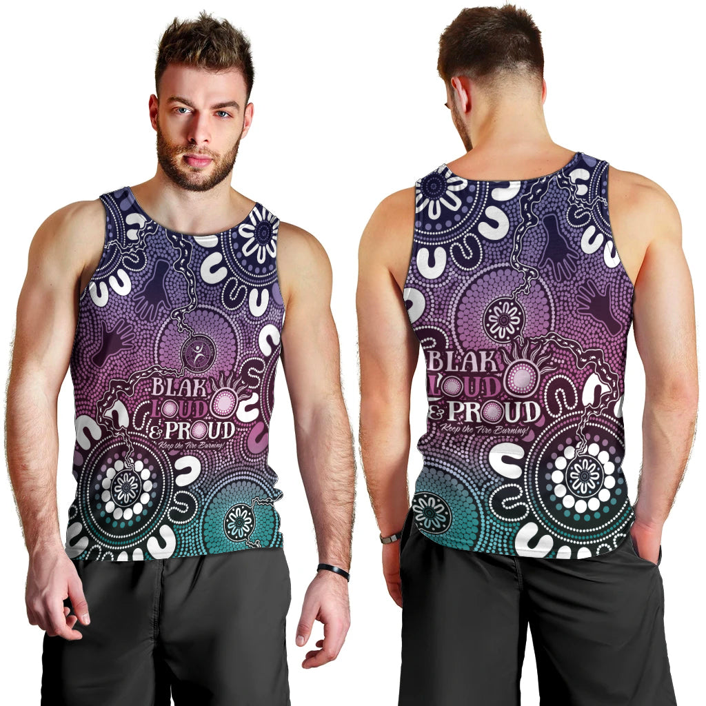 NAIDOC Week 2024 Fire Burning Men Tank Top Aboriginal Dots Pink Art - Vibe Hoodie Shop