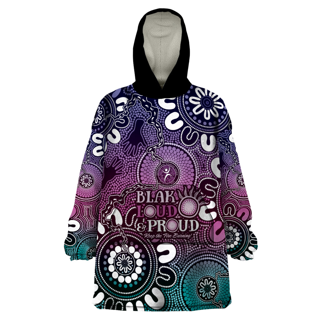 NAIDOC Week 2024 Fire Burning Wearable Blanket Hoodie Aboriginal Dots Pink Art - Vibe Hoodie Shop