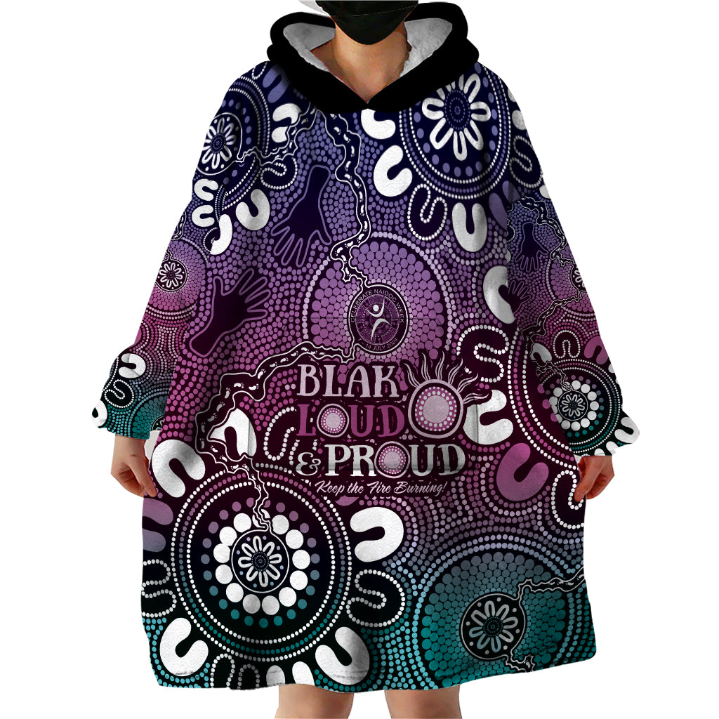 NAIDOC Week 2024 Fire Burning Wearable Blanket Hoodie Aboriginal Dots Pink Art - Vibe Hoodie Shop