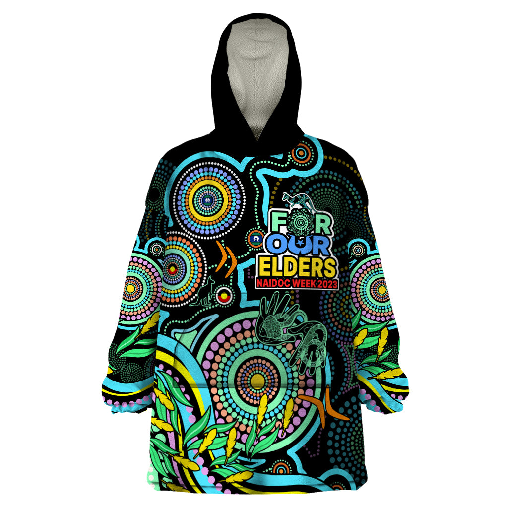 NAIDOC Week 2023 Wearable Blanket Hoodie Indigenous Tribal Ver.02 - Aqua - Vibe Hoodie Shop