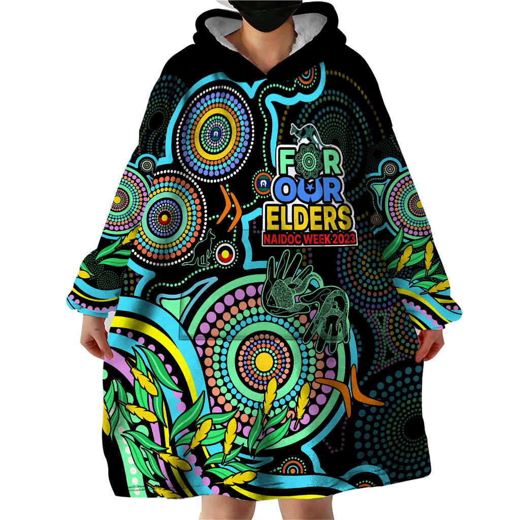 NAIDOC Week 2023 Wearable Blanket Hoodie Indigenous Tribal Ver.02 - Aqua - Vibe Hoodie Shop