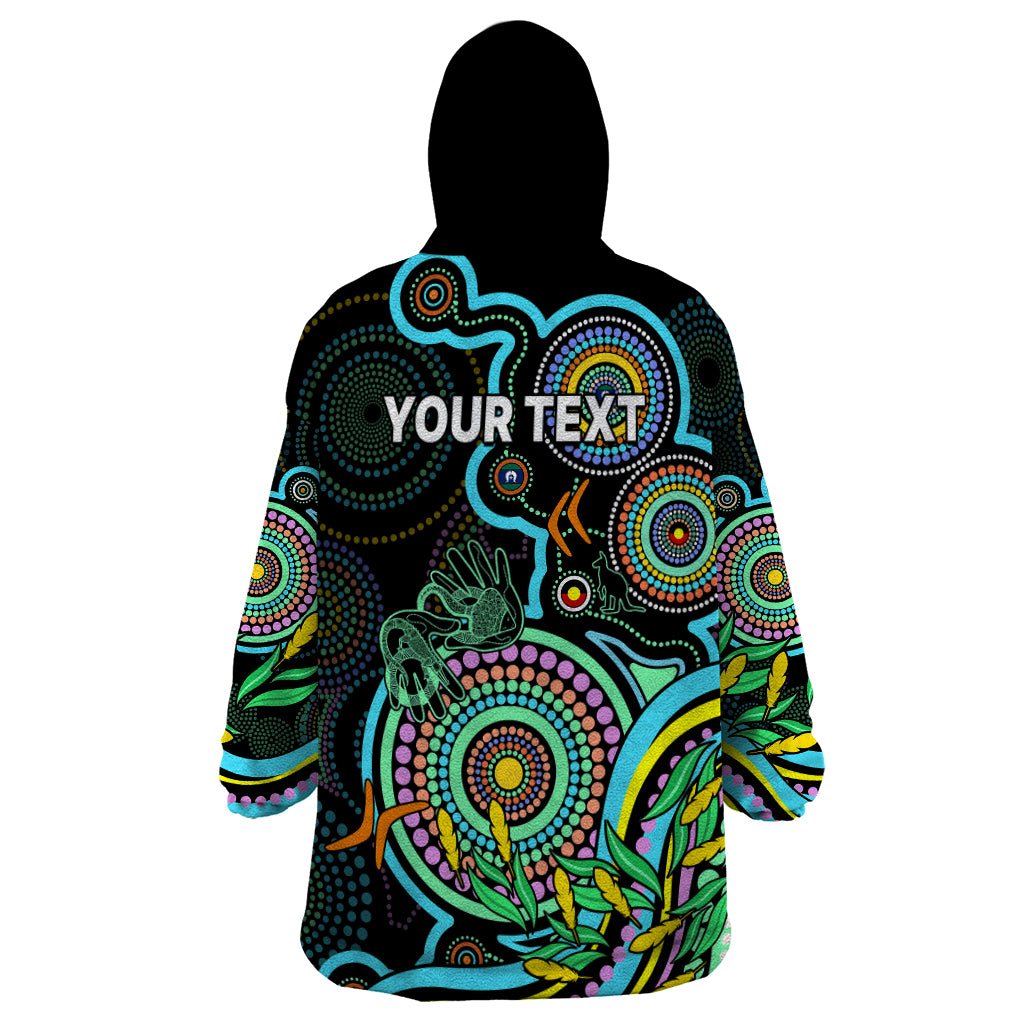 Custom NAIDOC Week 2023 Wearable Blanket Hoodie Indigenous Tribal Ver.02 - Aqua - Vibe Hoodie Shop