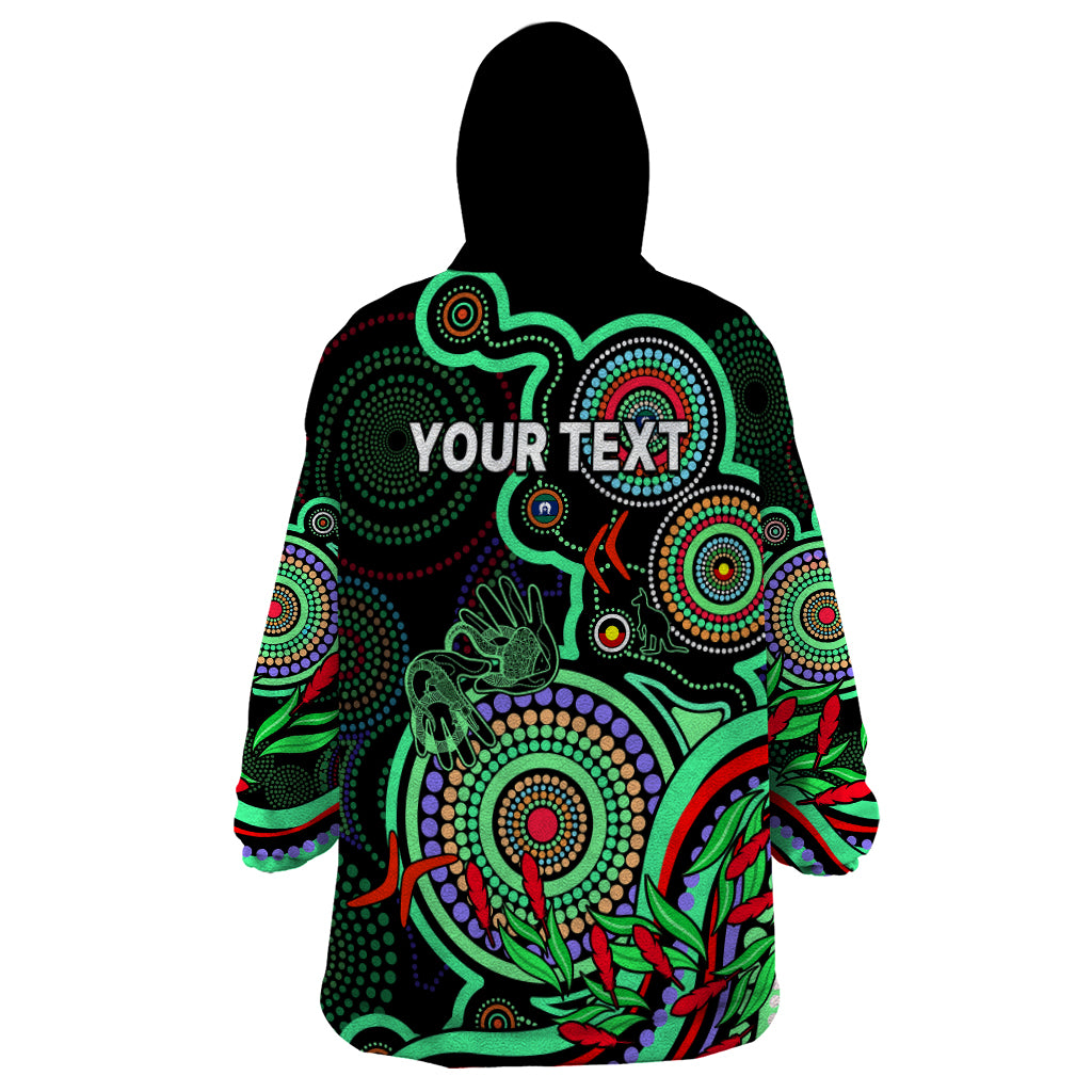 Custom NAIDOC Week 2023 Wearable Blanket Hoodie Indigenous Tribal Ver.02 - Green - Vibe Hoodie Shop