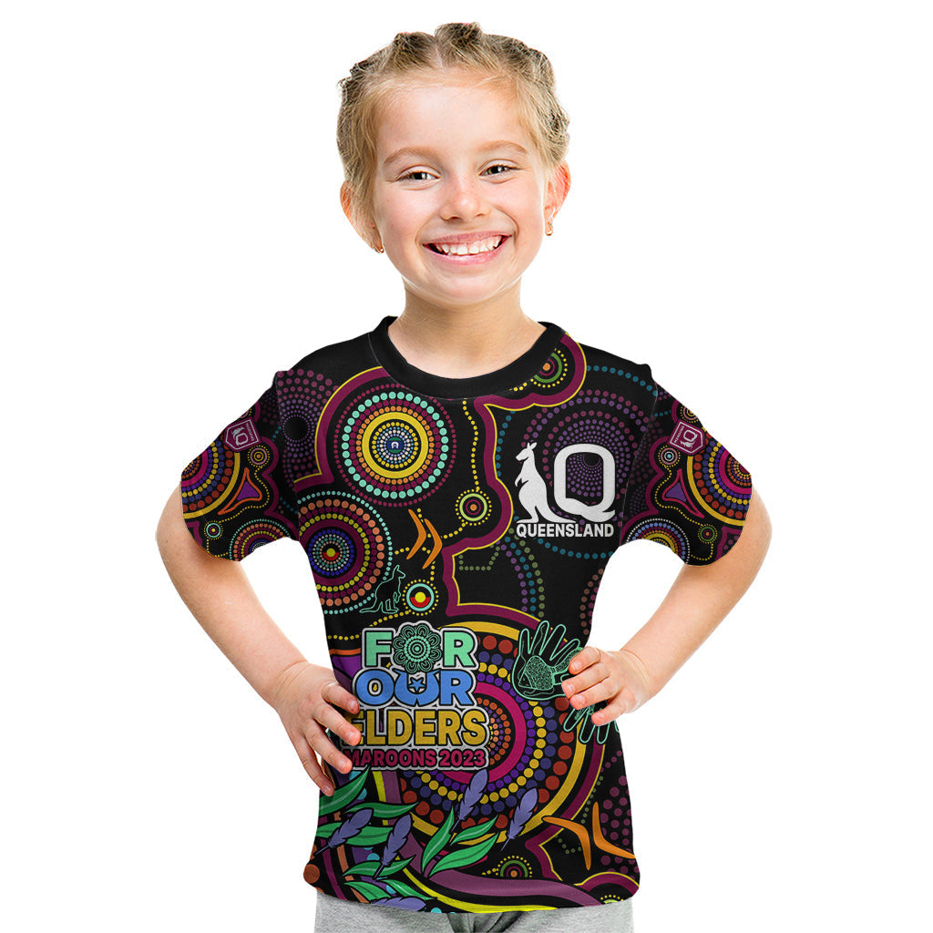 NAIDOC 2023 Maroon Rugby Kid T Shirt Queensland Indigenous Tribal - Vibe Hoodie Shop