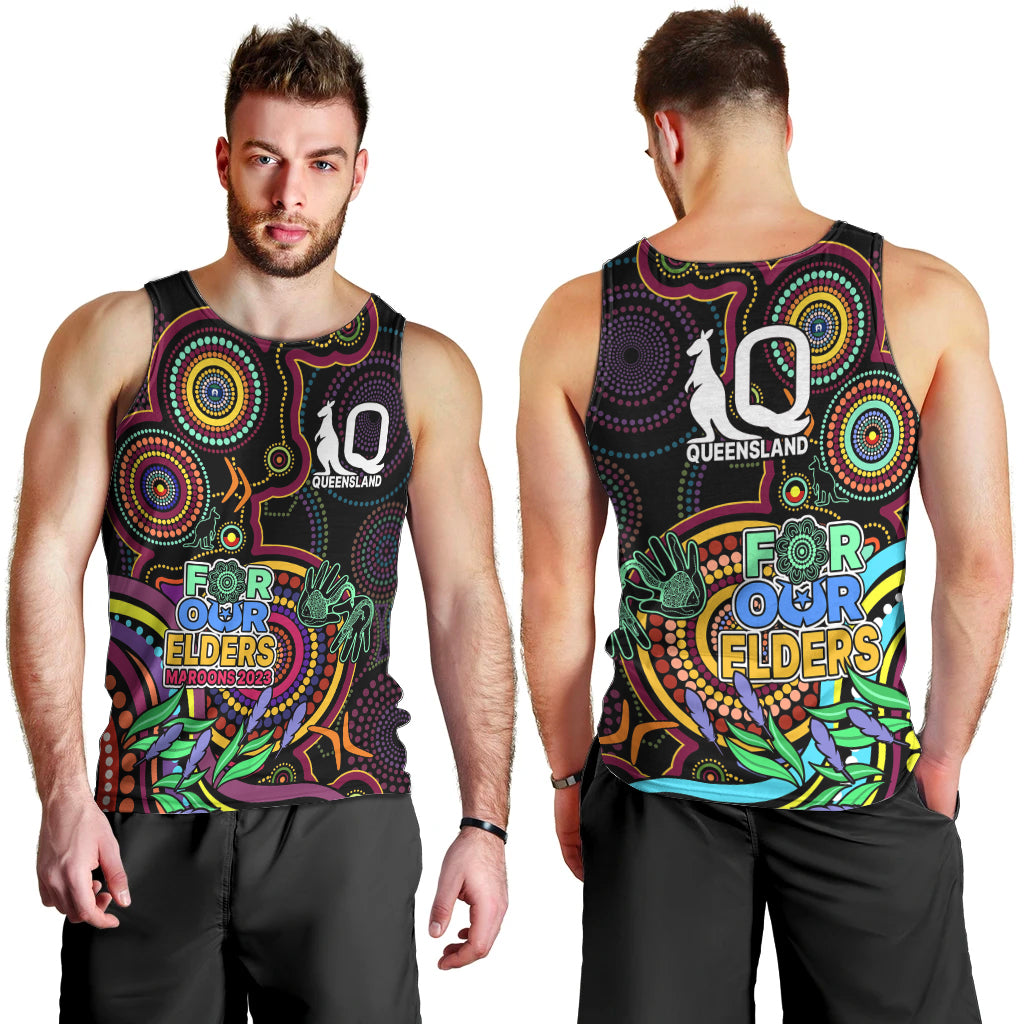 NAIDOC 2023 Maroon Rugby Men Tank Top Queensland Indigenous Tribal - Vibe Hoodie Shop