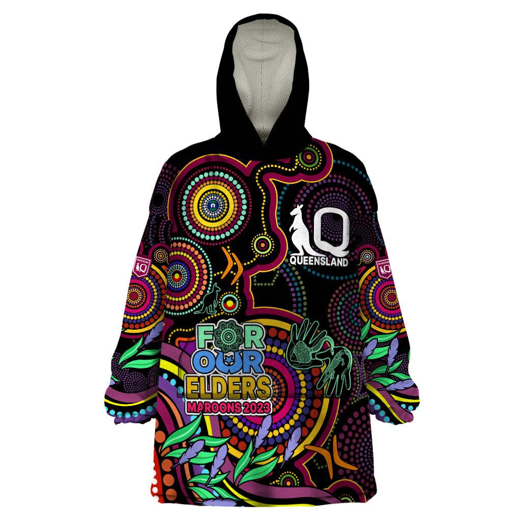 NAIDOC 2023 Maroon Rugby Wearable Blanket Hoodie Queensland Indigenous Tribal - Vibe Hoodie Shop