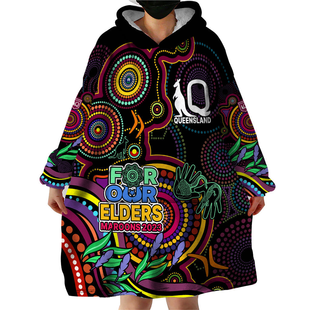 NAIDOC 2023 Maroon Rugby Wearable Blanket Hoodie Queensland Indigenous Tribal - Vibe Hoodie Shop