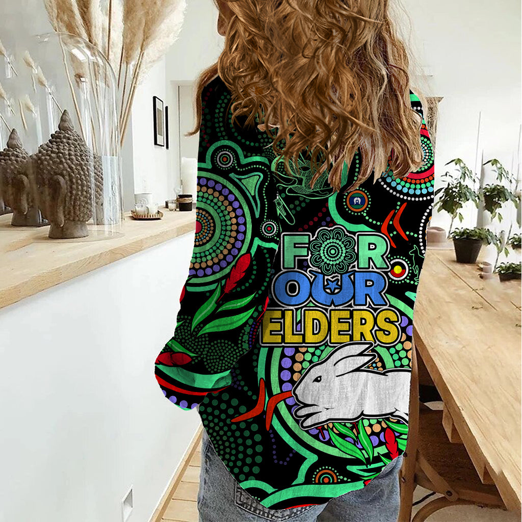 NAIDOC 2023 Rabbitohs Rugby Women Casual Shirt The Bunnies Indigenous Tribal - Vibe Hoodie Shop