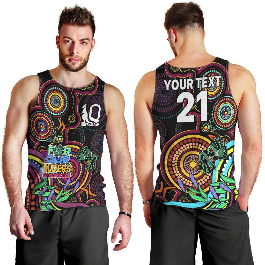 (Custom Text And Number) NAIDOC 2023 Maroon Rugby Men Tank Top Queensland Indigenous Tribal - Vibe Hoodie Shop