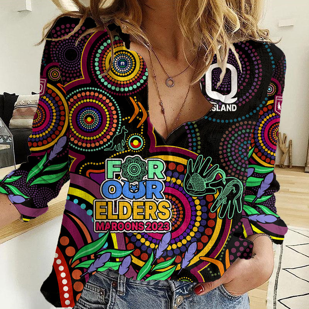 (Custom Text And Number) NAIDOC 2023 Maroon Rugby Women Casual Shirt Queensland Indigenous Tribal - Vibe Hoodie Shop