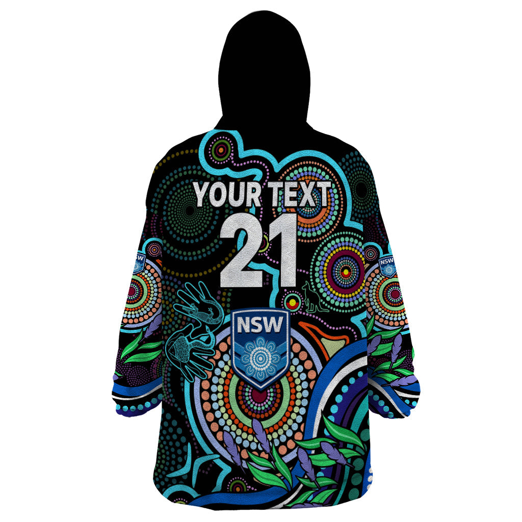 (Custom Text And Number) NAIDOC 2023 NSW Blues Rugby Wearable Blanket Hoodie New South Wales Indigenous Tribal - Vibe Hoodie Shop