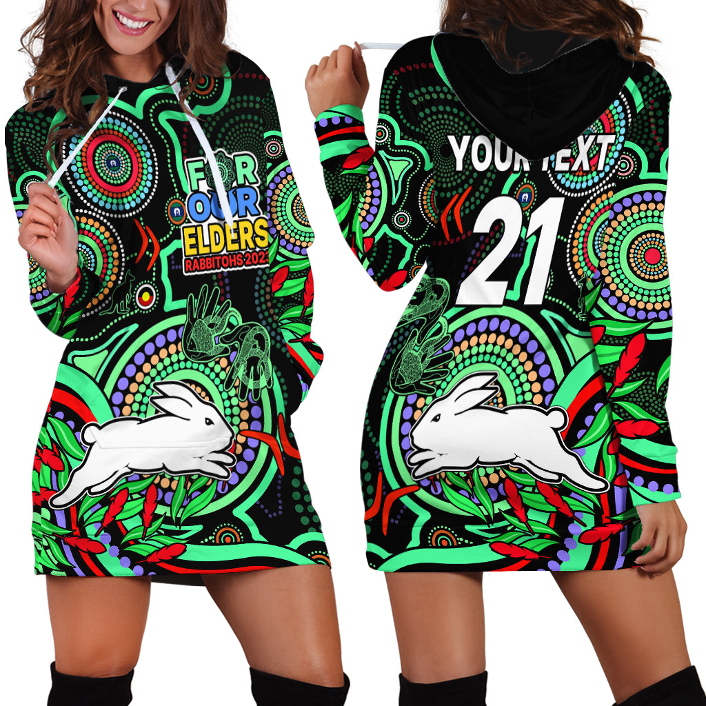 (Custom Text And Number) NAIDOC 2023 Rabbitohs Rugby Hoodie Dress The Bunnies Indigenous Tribal - Vibe Hoodie Shop