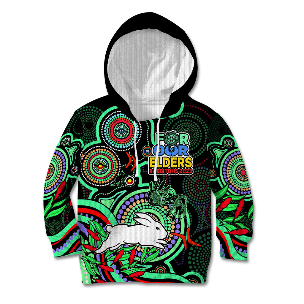 (Custom Text And Number) NAIDOC 2023 Rabbitohs Rugby Kid Hoodie The Bunnies Indigenous Tribal - Vibe Hoodie Shop