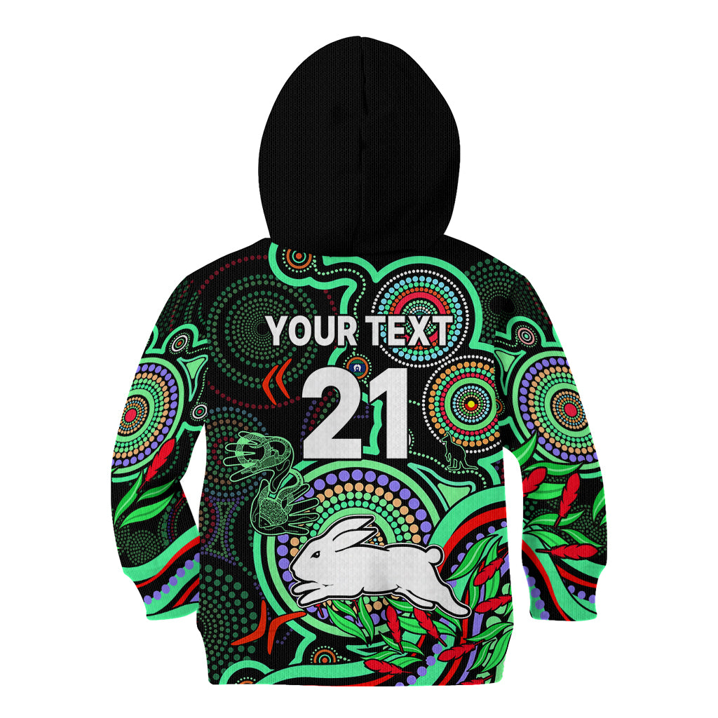 (Custom Text And Number) NAIDOC 2023 Rabbitohs Rugby Kid Hoodie The Bunnies Indigenous Tribal - Vibe Hoodie Shop