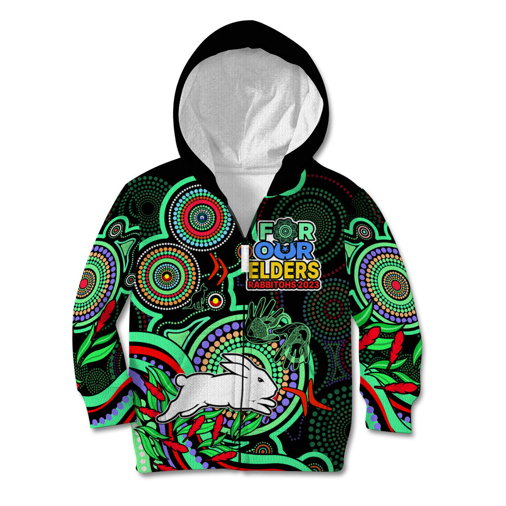 (Custom Text And Number) NAIDOC 2023 Rabbitohs Rugby Kid Hoodie The Bunnies Indigenous Tribal - Vibe Hoodie Shop