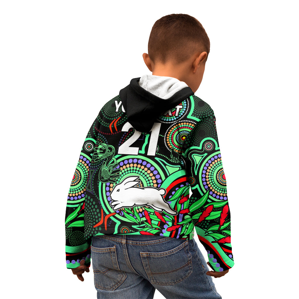 (Custom Text And Number) NAIDOC 2023 Rabbitohs Rugby Kid Hoodie The Bunnies Indigenous Tribal - Vibe Hoodie Shop