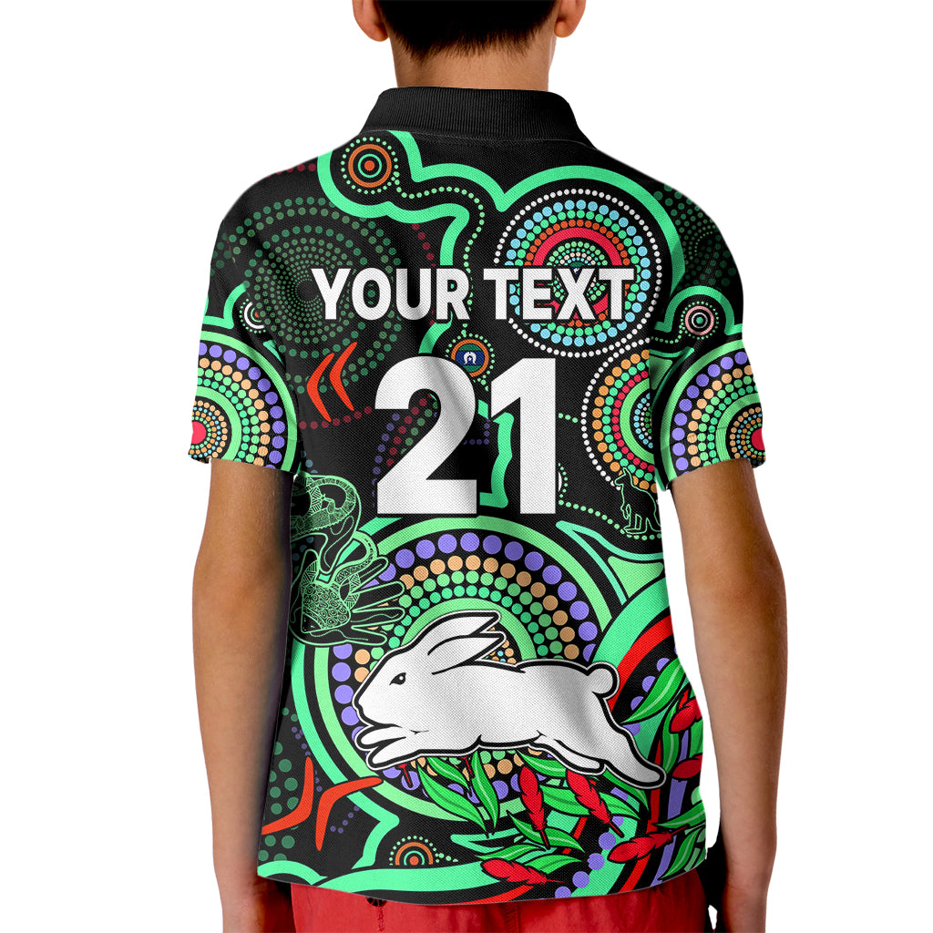 (Custom Text And Number) NAIDOC 2023 Rabbitohs Rugby Kid Polo Shirt The Bunnies Indigenous Tribal - Vibe Hoodie Shop