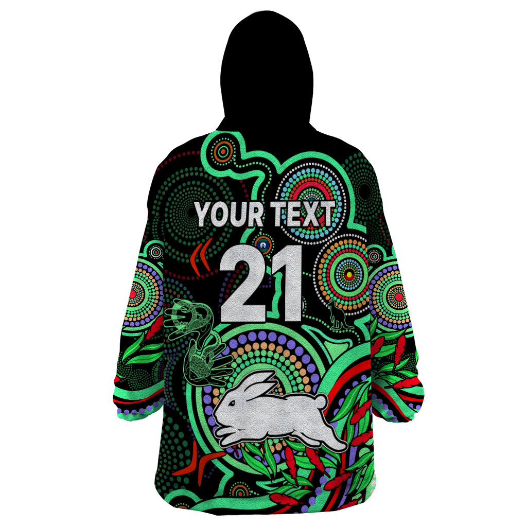 (Custom Text And Number) NAIDOC 2023 Rabbitohs Rugby Wearable Blanket Hoodie The Bunnies Indigenous Tribal - Vibe Hoodie Shop