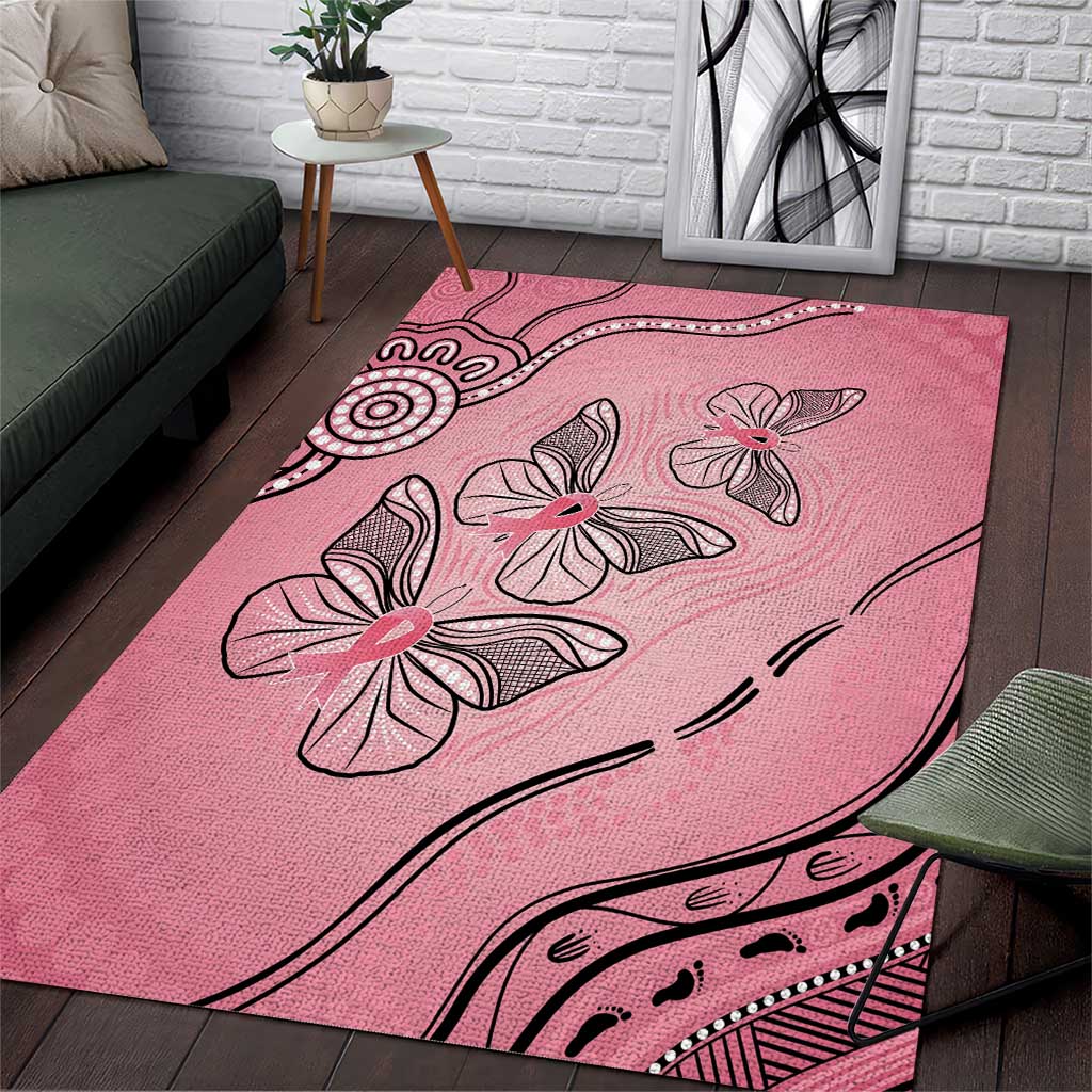 Pink Aboriginal Butterfly Ribbon Cancer Area Rug - Vibe Hoodie Shop