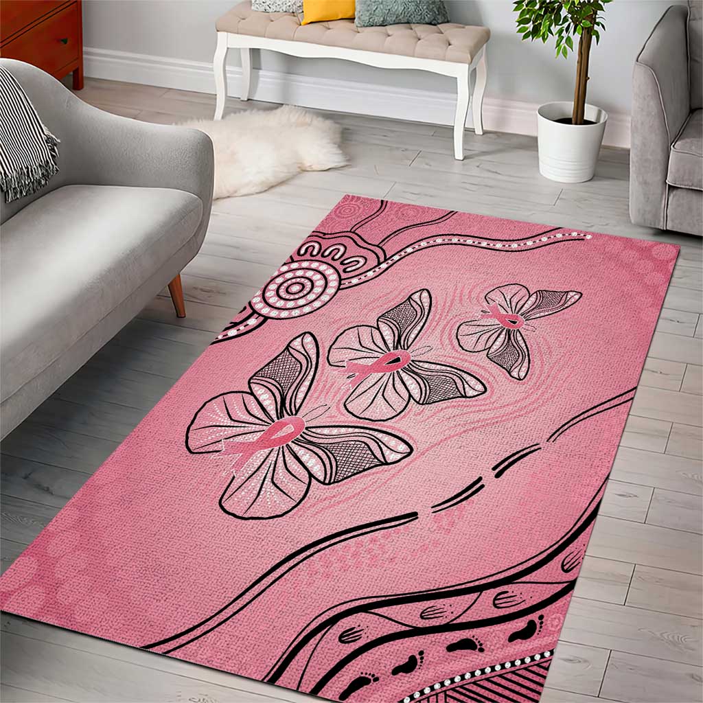 Pink Aboriginal Butterfly Ribbon Cancer Area Rug - Vibe Hoodie Shop