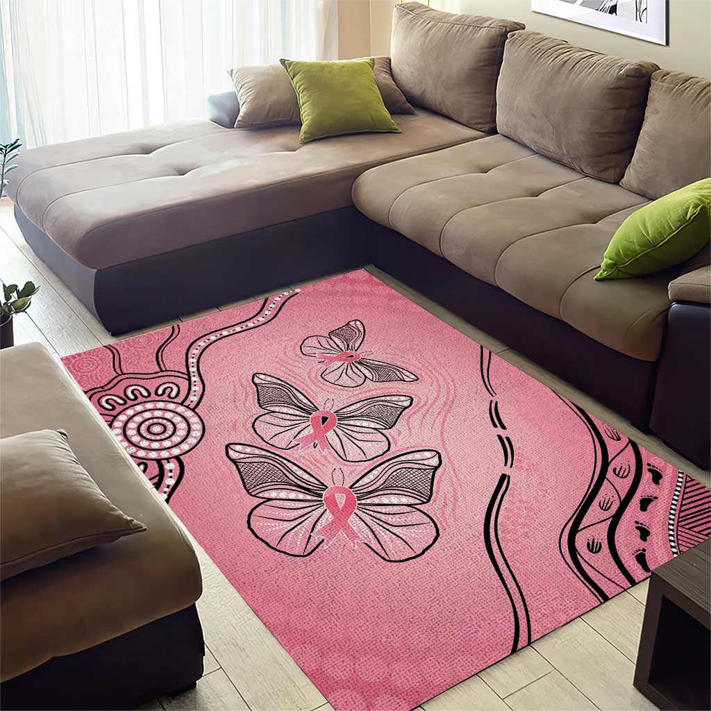 Pink Aboriginal Butterfly Ribbon Cancer Area Rug - Vibe Hoodie Shop