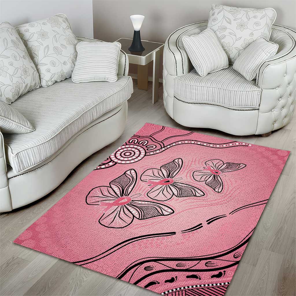 Pink Aboriginal Butterfly Ribbon Cancer Area Rug - Vibe Hoodie Shop