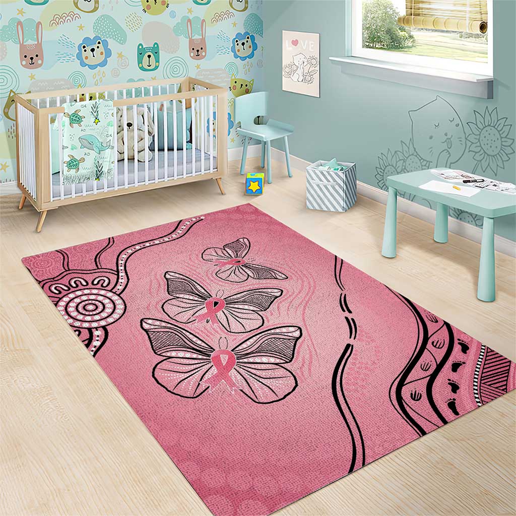 Pink Aboriginal Butterfly Ribbon Cancer Area Rug - Vibe Hoodie Shop