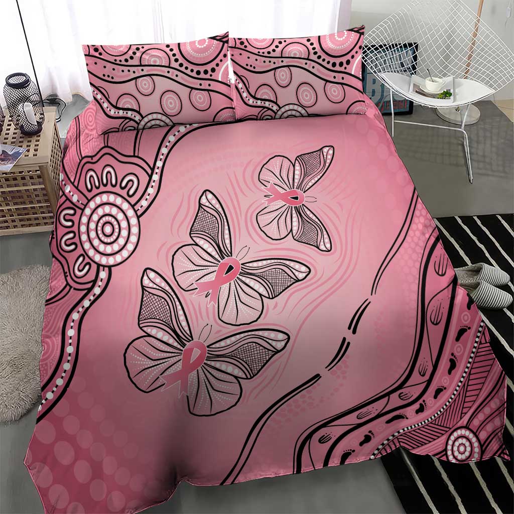 Pink Aboriginal Butterfly Ribbon Cancer Bedding Set - Vibe Hoodie Shop