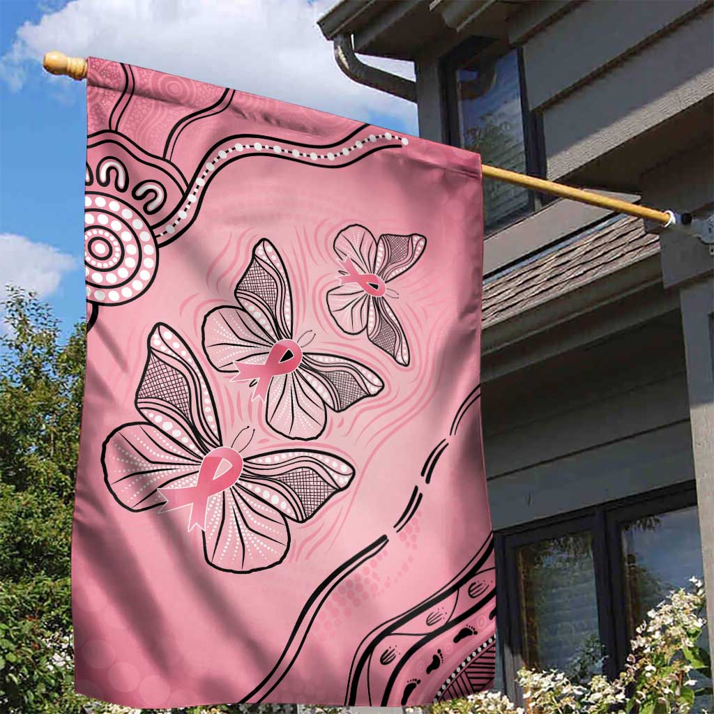 Pink Aboriginal Butterfly Ribbon Cancer Garden Flag - Vibe Hoodie Shop