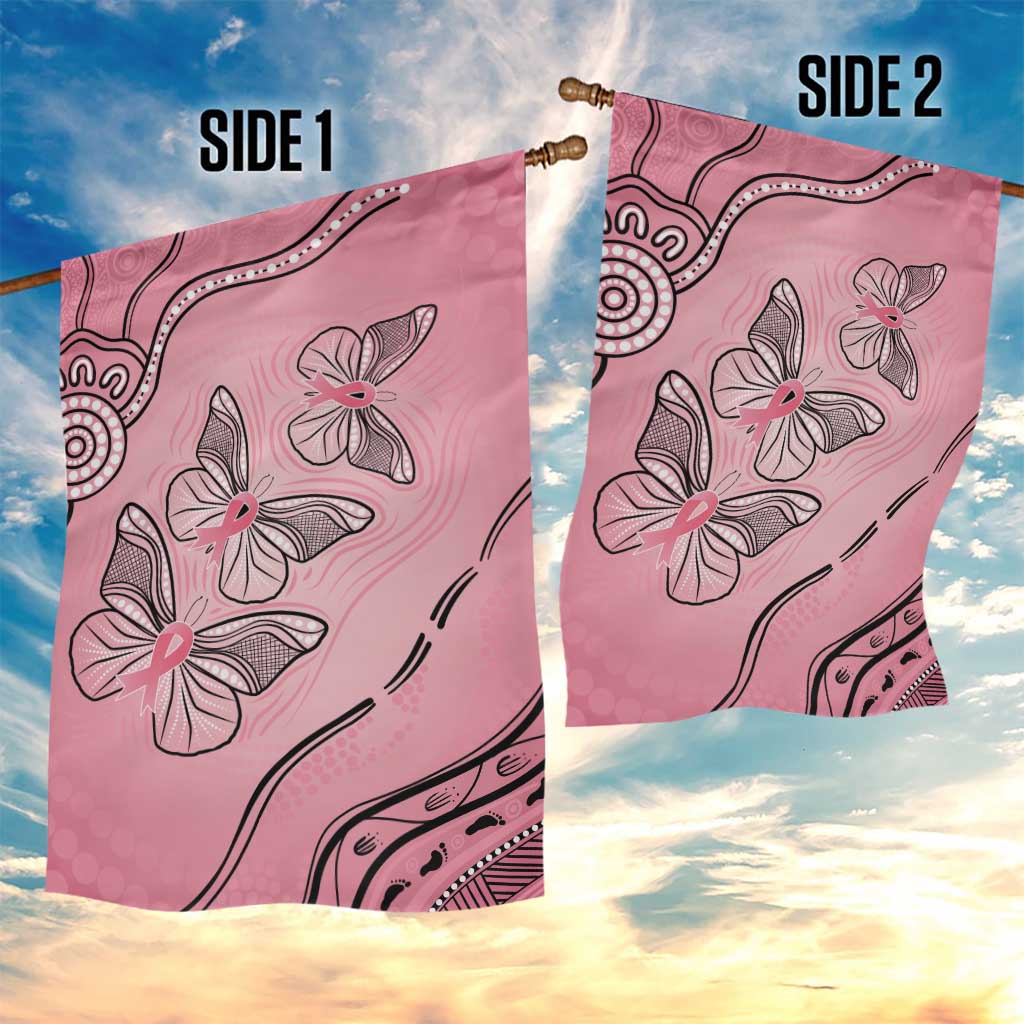 Pink Aboriginal Butterfly Ribbon Cancer Garden Flag - Vibe Hoodie Shop