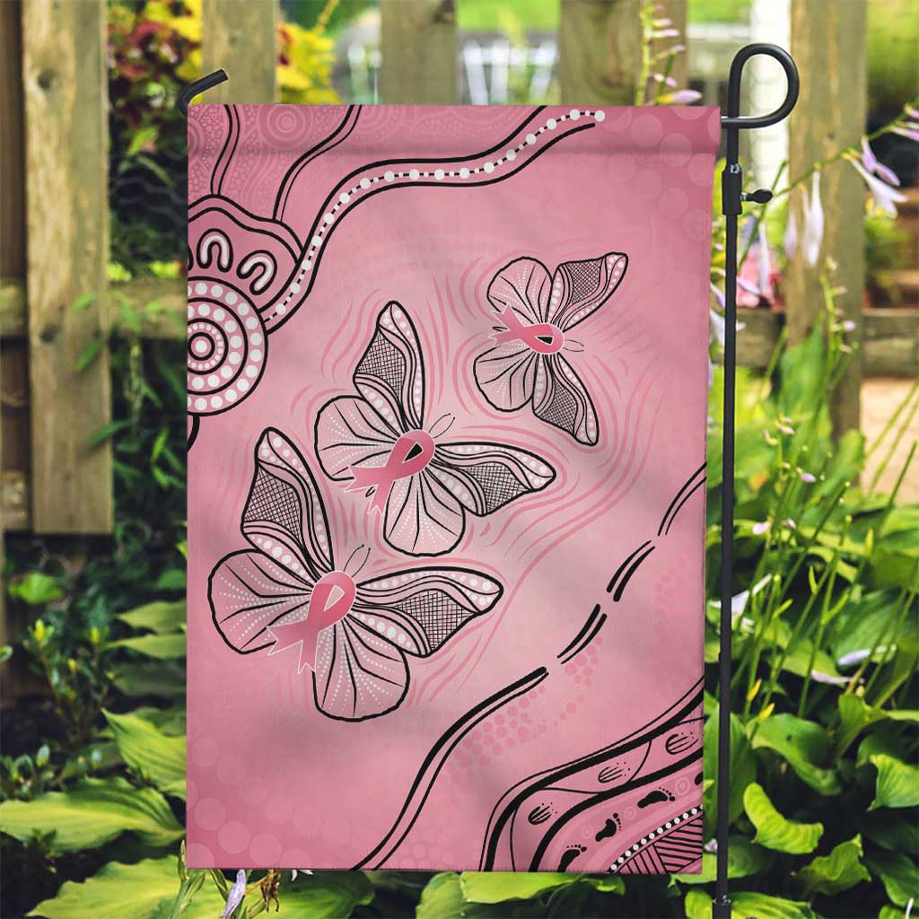 Pink Aboriginal Butterfly Ribbon Cancer Garden Flag - Vibe Hoodie Shop