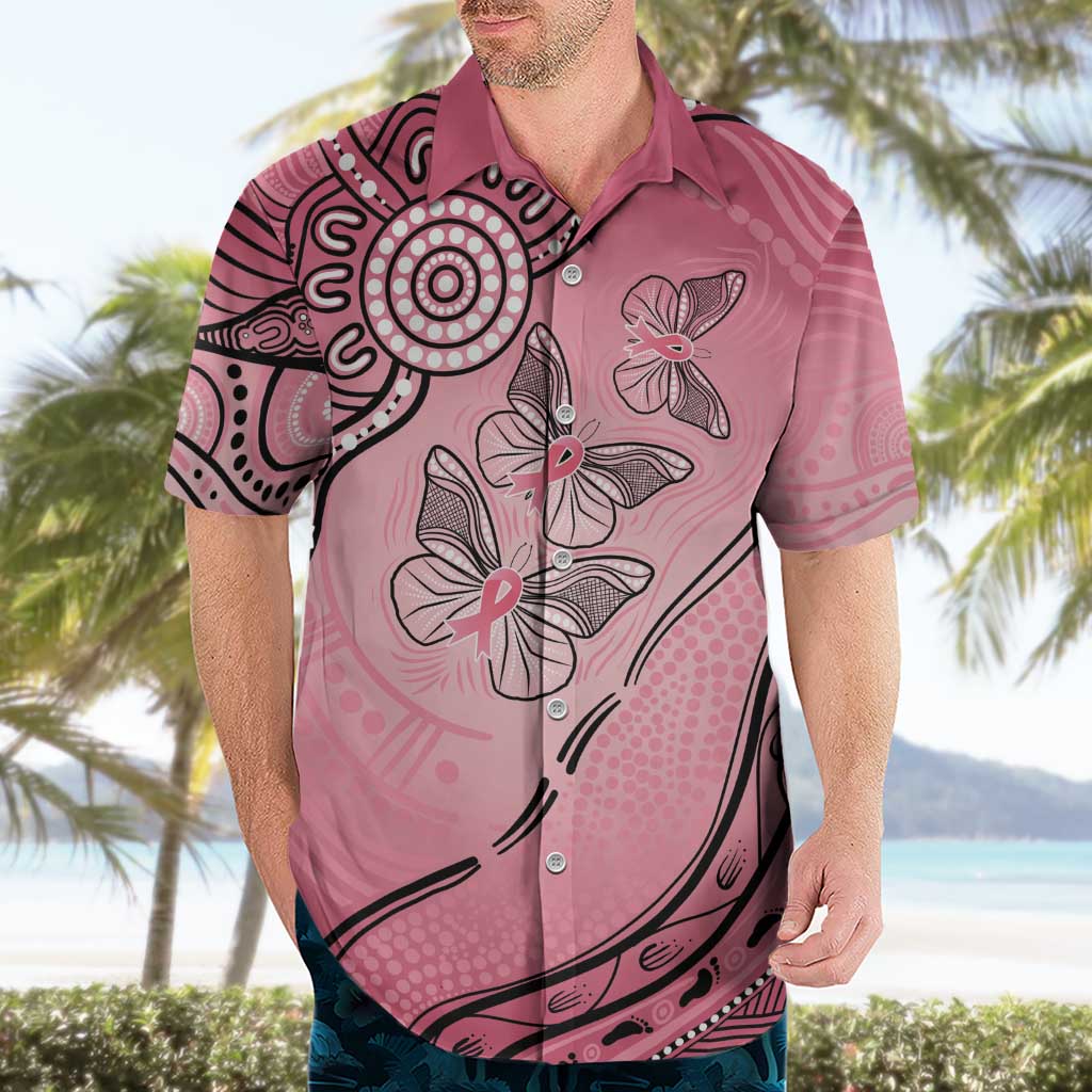 Pink Aboriginal Butterfly Ribbon Cancer Hawaiian Shirt - Vibe Hoodie Shop