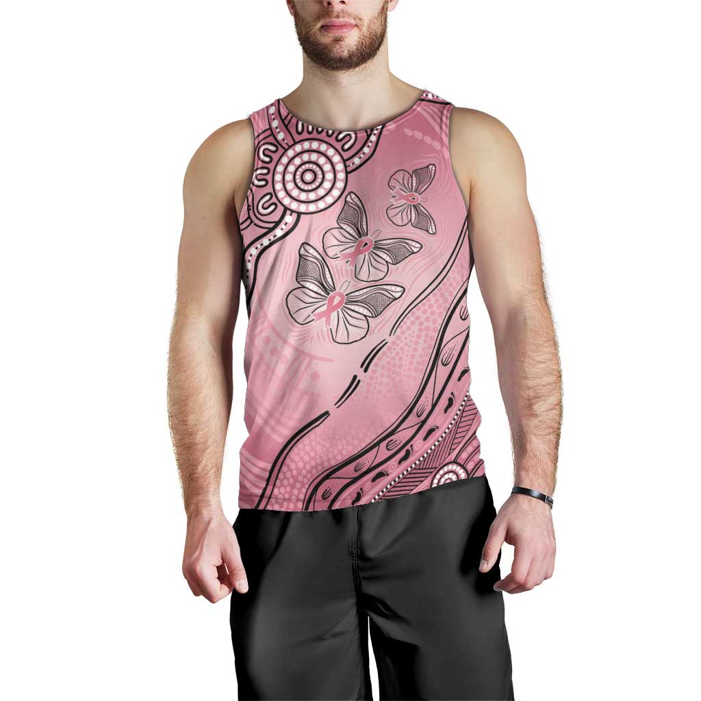Pink Aboriginal Butterfly Ribbon Cancer Men Tank Top - Vibe Hoodie Shop