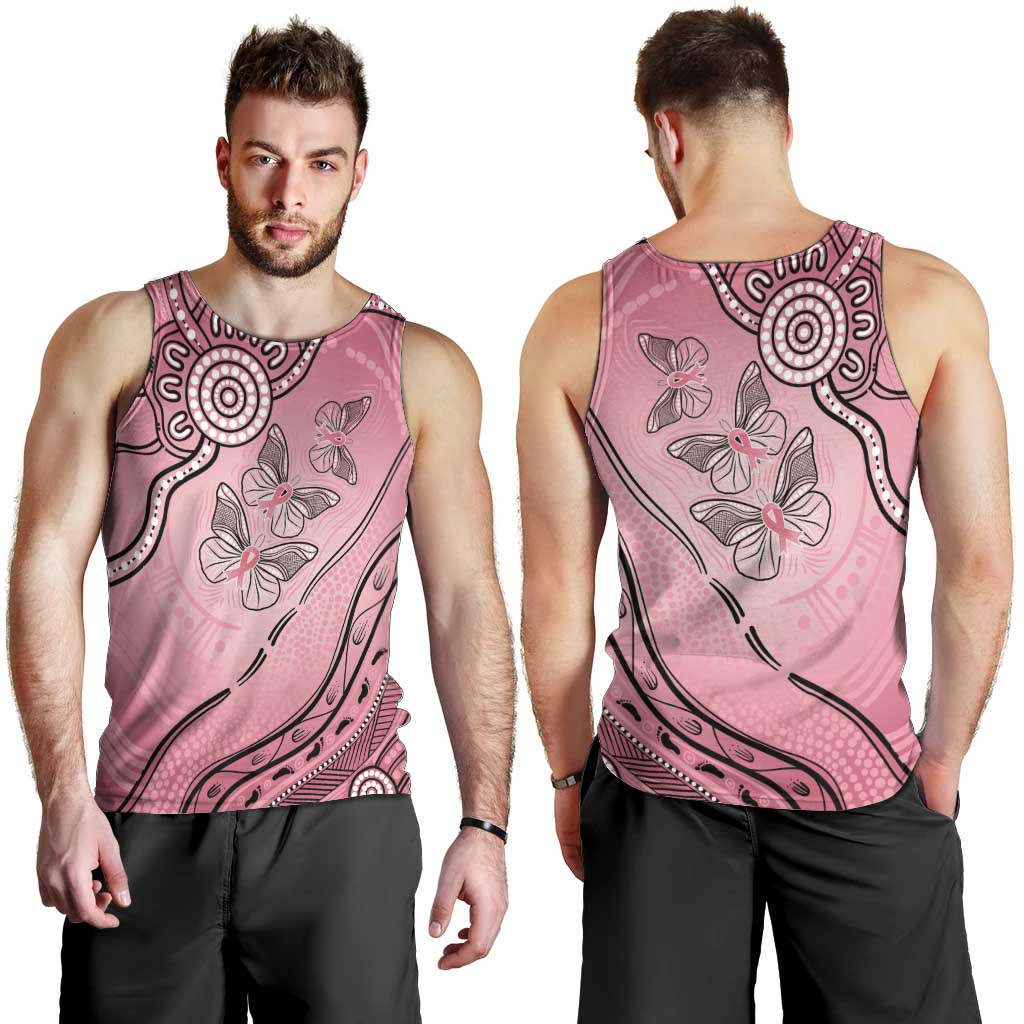 Pink Aboriginal Butterfly Ribbon Cancer Men Tank Top - Vibe Hoodie Shop