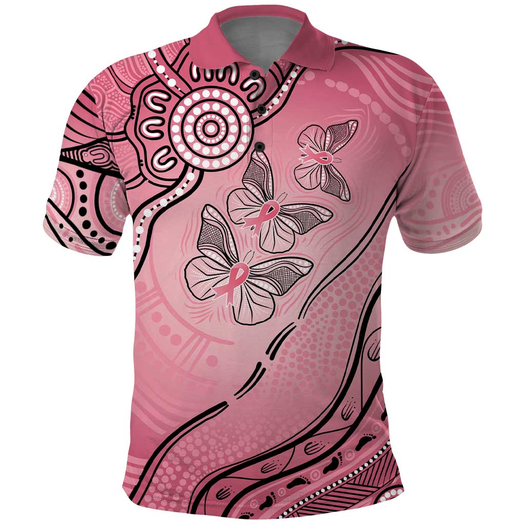 Pink Aboriginal Butterfly Ribbon Cancer Polo Shirt LT9 - Vibe Hoodie Shop