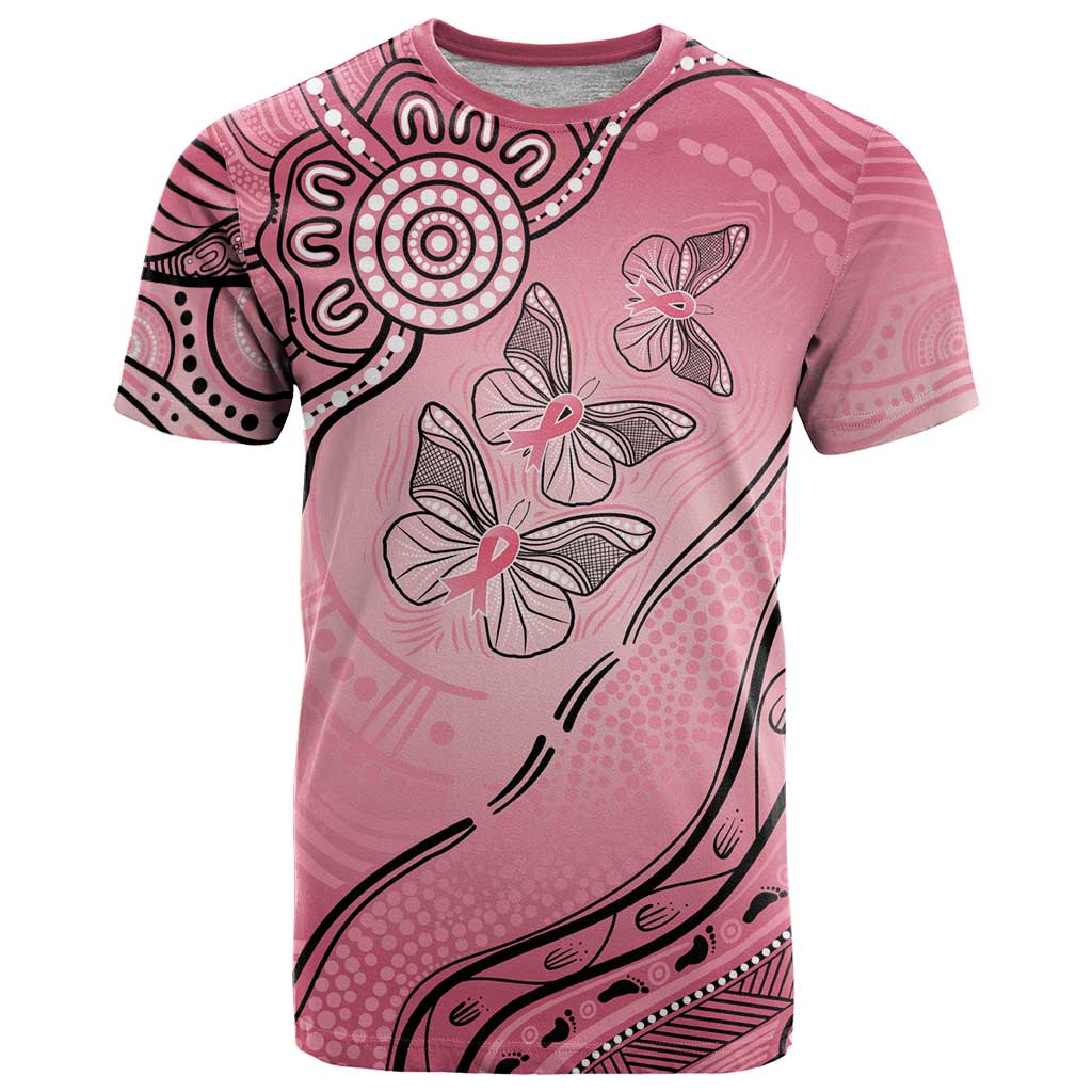 Pink Aboriginal Butterfly Ribbon Cancer T Shirt LT9 - Vibe Hoodie Shop