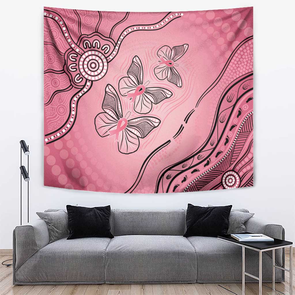 Pink Aboriginal Butterfly Ribbon Cancer Tapestry - Vibe Hoodie Shop