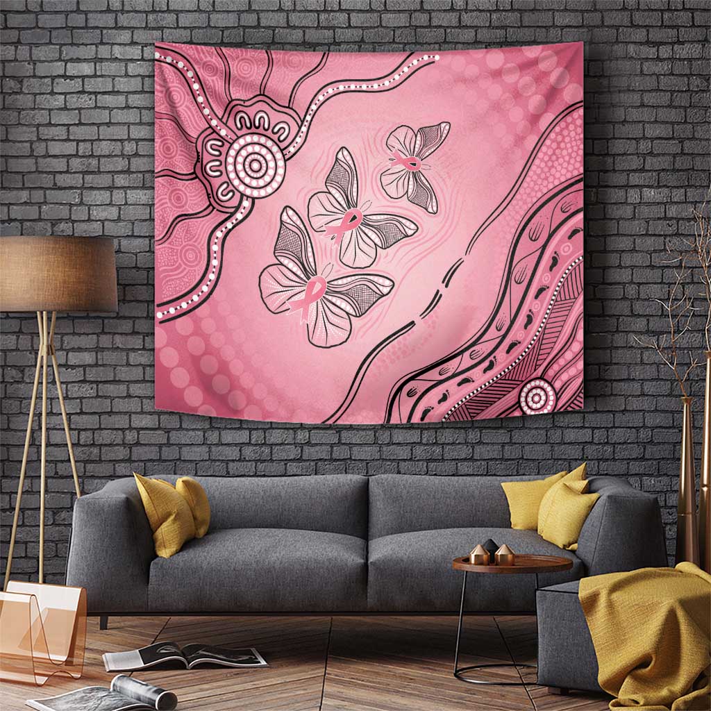 Pink Aboriginal Butterfly Ribbon Cancer Tapestry - Vibe Hoodie Shop