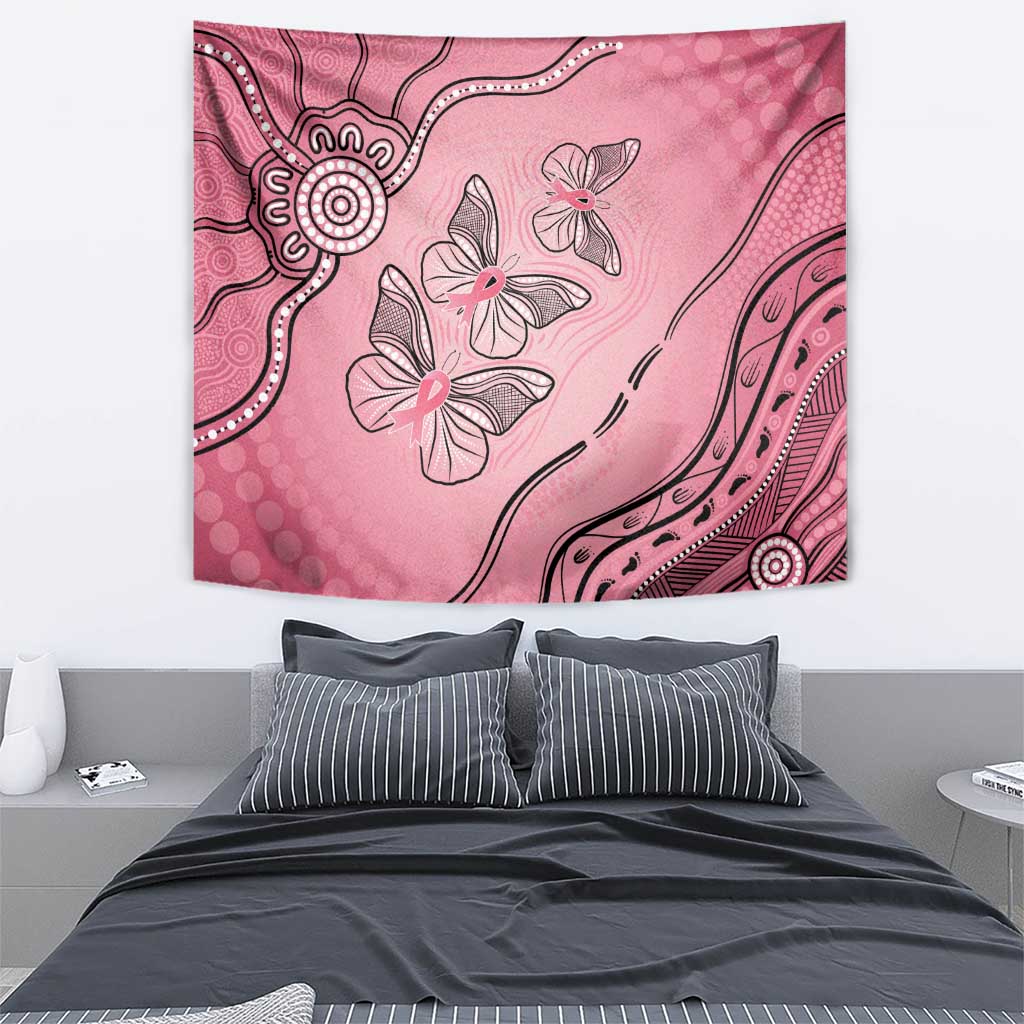 Pink Aboriginal Butterfly Ribbon Cancer Tapestry - Vibe Hoodie Shop