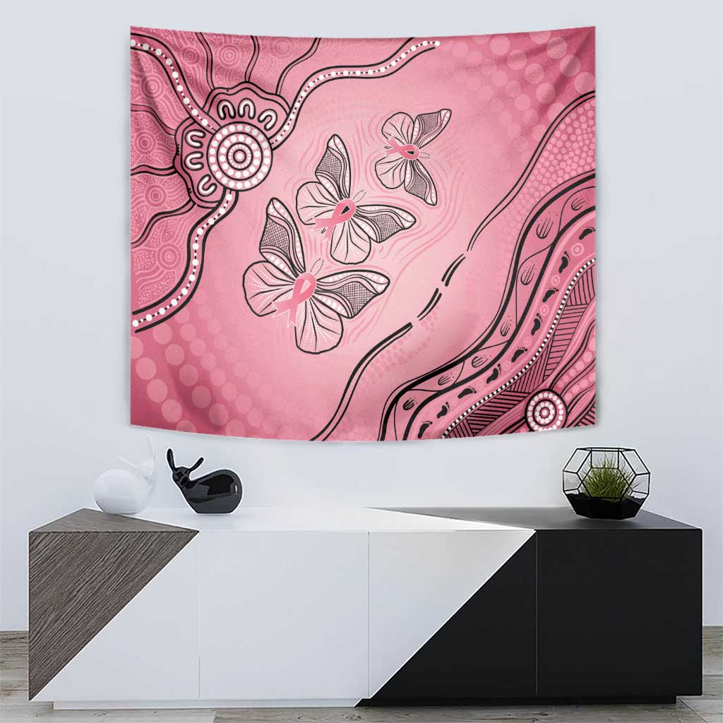 Pink Aboriginal Butterfly Ribbon Cancer Tapestry - Vibe Hoodie Shop