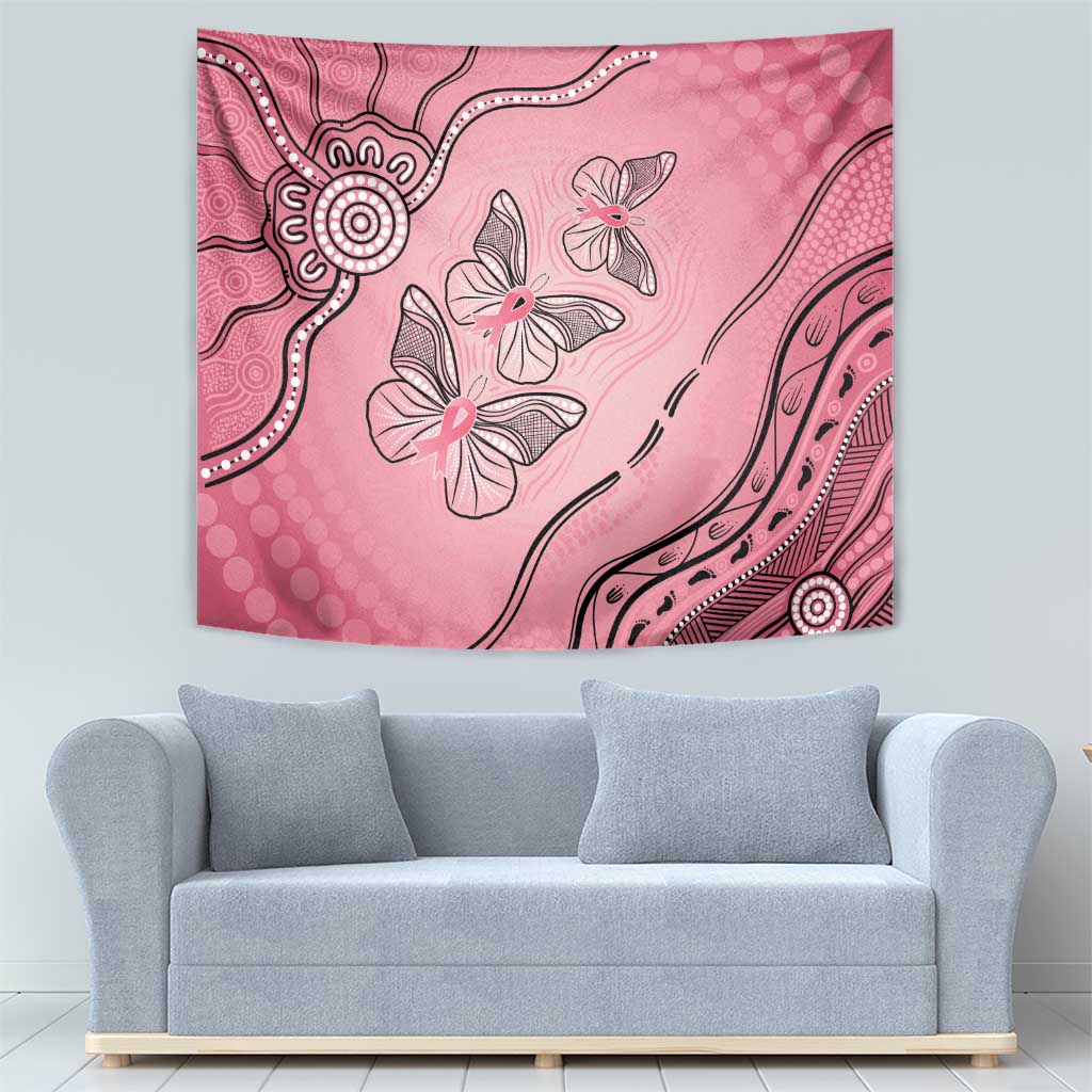 Pink Aboriginal Butterfly Ribbon Cancer Tapestry - Vibe Hoodie Shop