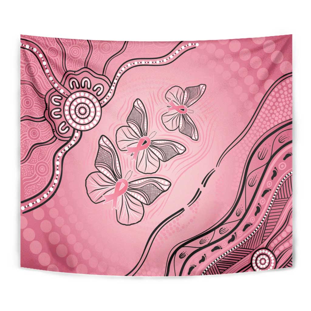 Pink Aboriginal Butterfly Ribbon Cancer Tapestry - Vibe Hoodie Shop