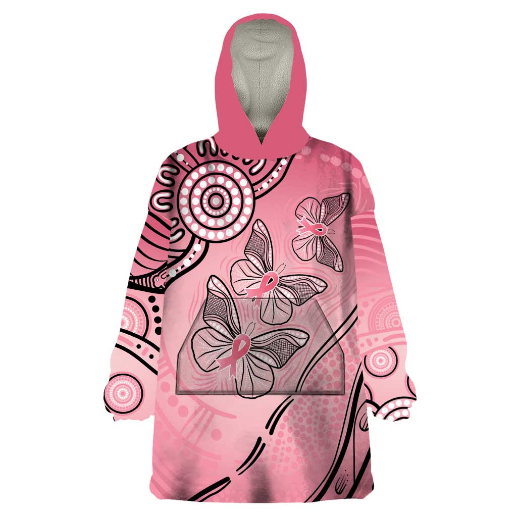 Pink Aboriginal Butterfly Ribbon Cancer Wearable Blanket Hoodie - Vibe Hoodie Shop