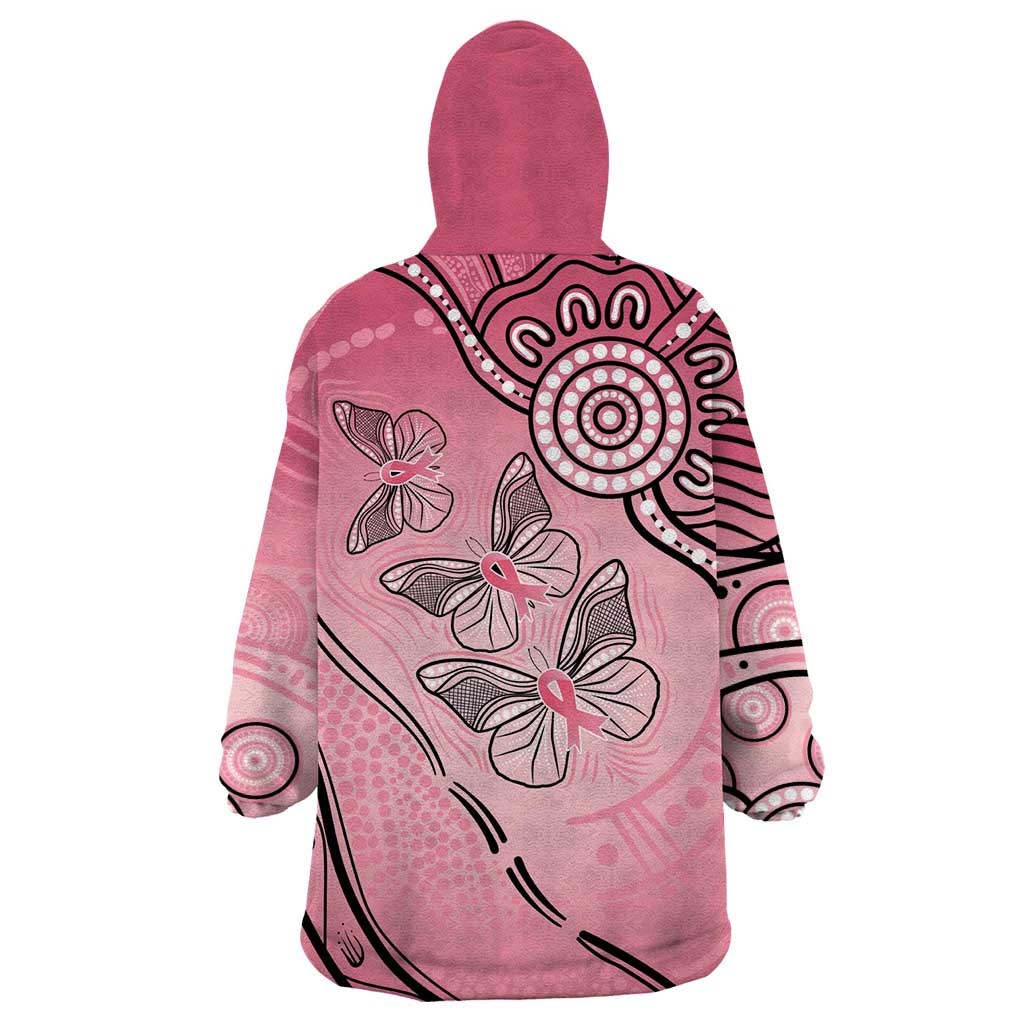 Pink Aboriginal Butterfly Ribbon Cancer Wearable Blanket Hoodie - Vibe Hoodie Shop