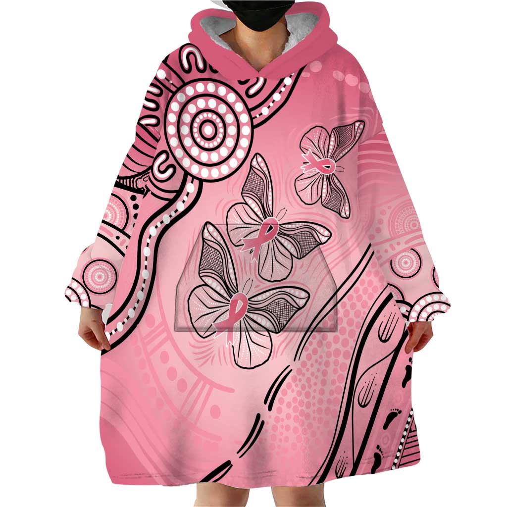 Pink Aboriginal Butterfly Ribbon Cancer Wearable Blanket Hoodie - Vibe Hoodie Shop