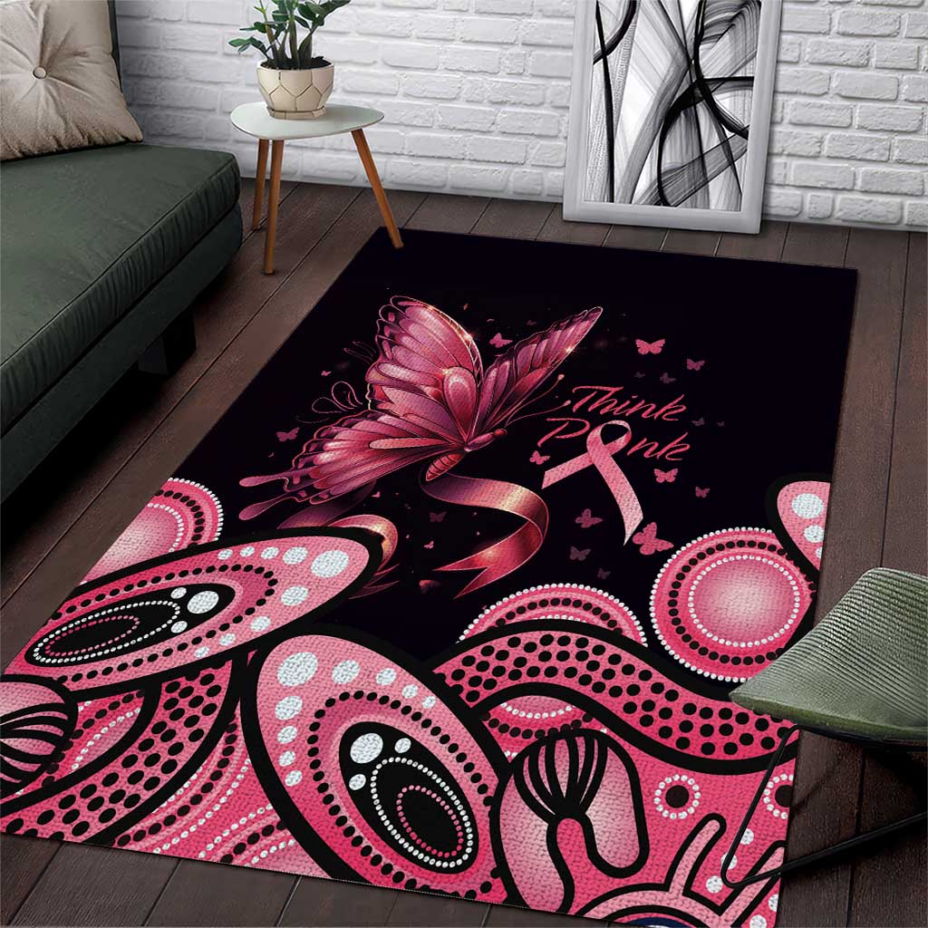 Think Pink Butterfly Ribbon Aboriginal Art Area Rug - Vibe Hoodie Shop