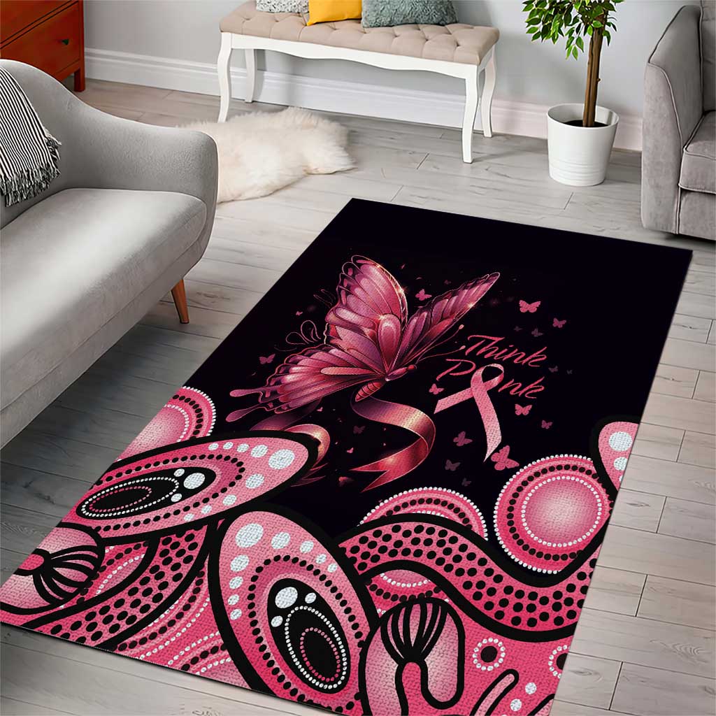 Think Pink Butterfly Ribbon Aboriginal Art Area Rug - Vibe Hoodie Shop