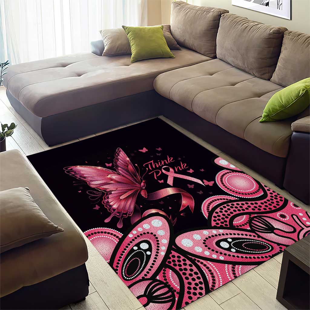 Think Pink Butterfly Ribbon Aboriginal Art Area Rug - Vibe Hoodie Shop