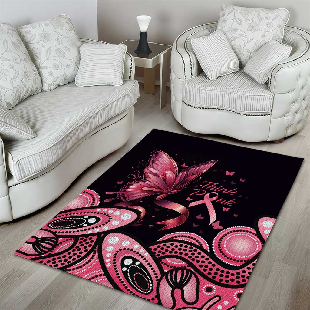 Think Pink Butterfly Ribbon Aboriginal Art Area Rug - Vibe Hoodie Shop